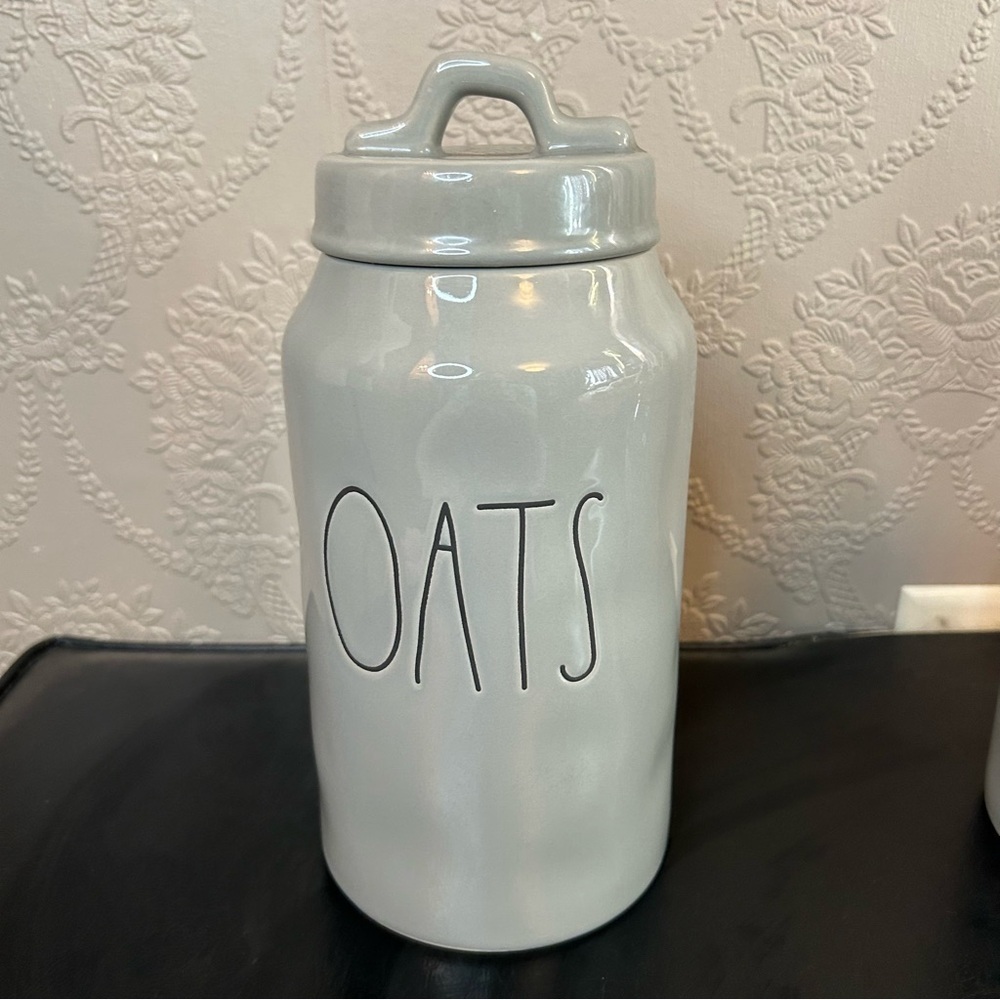 Rae Dunn Gray Black oats Canister approx 9.5” high - Picture 2 of 7